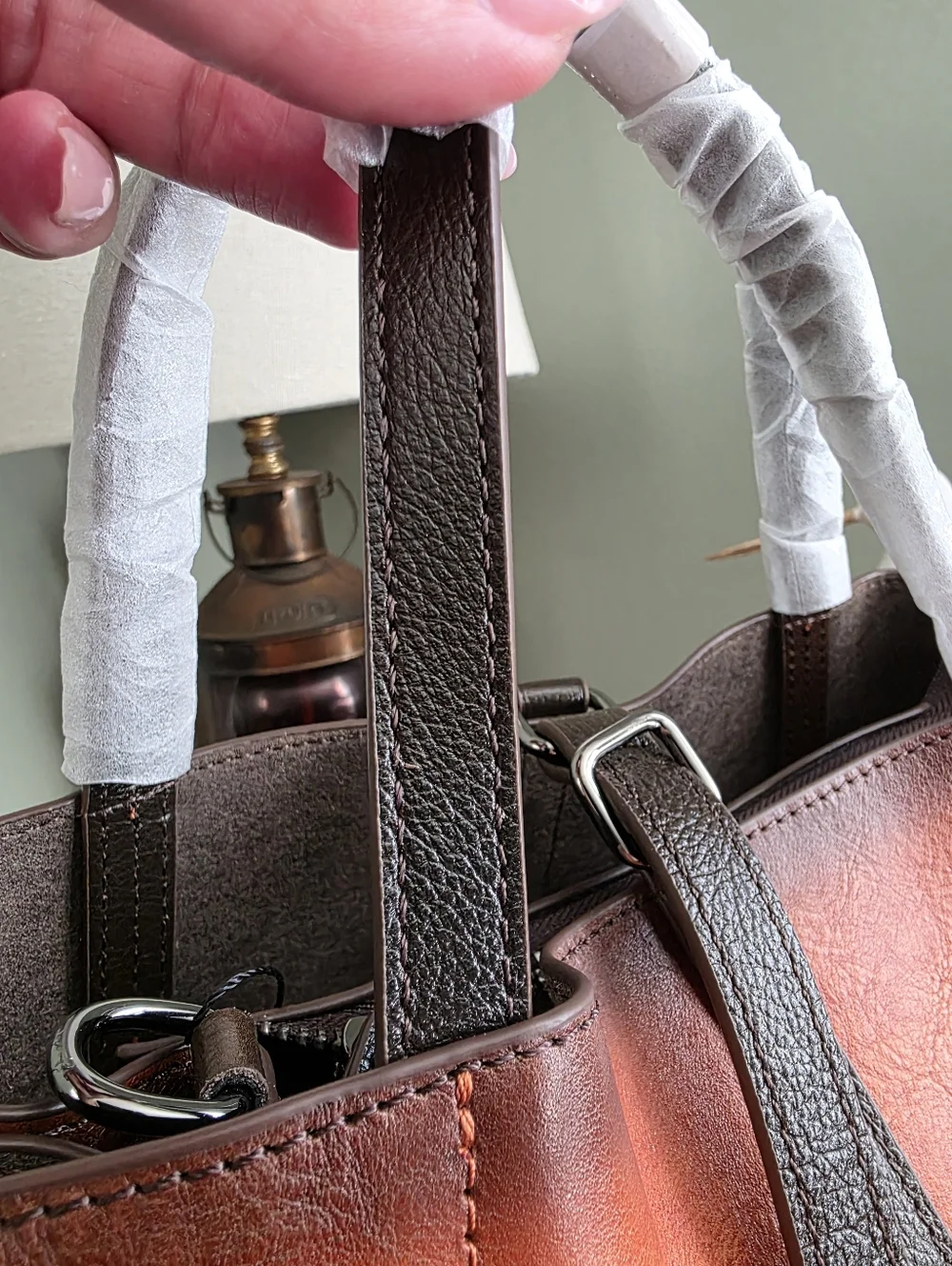 Floral Leather Satchel Crossbody Bag Tan Brown NWOT
